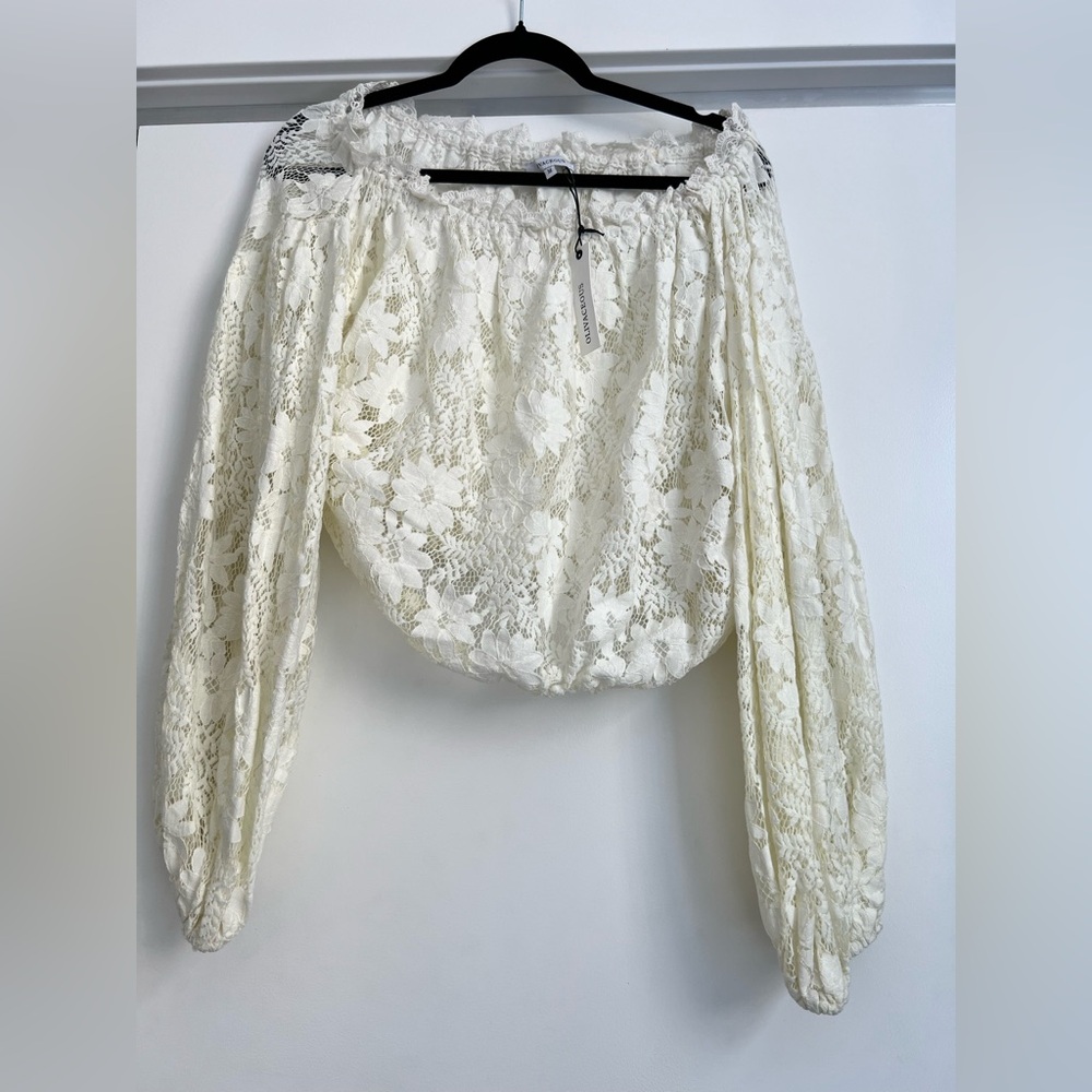 Olivaceous Lace Off-Shoulder Long Sleeve